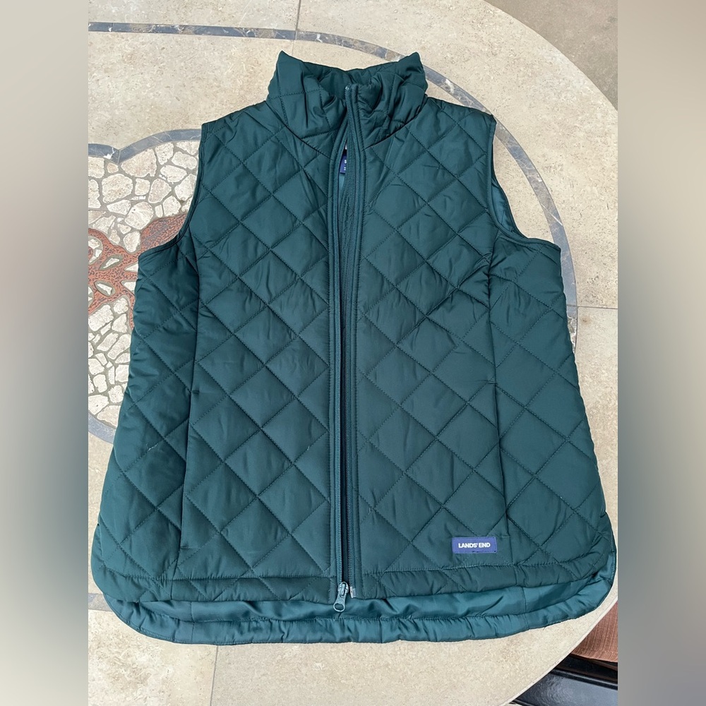 Lands' End New Deep Green Quilted Insulated Vest Small Petite